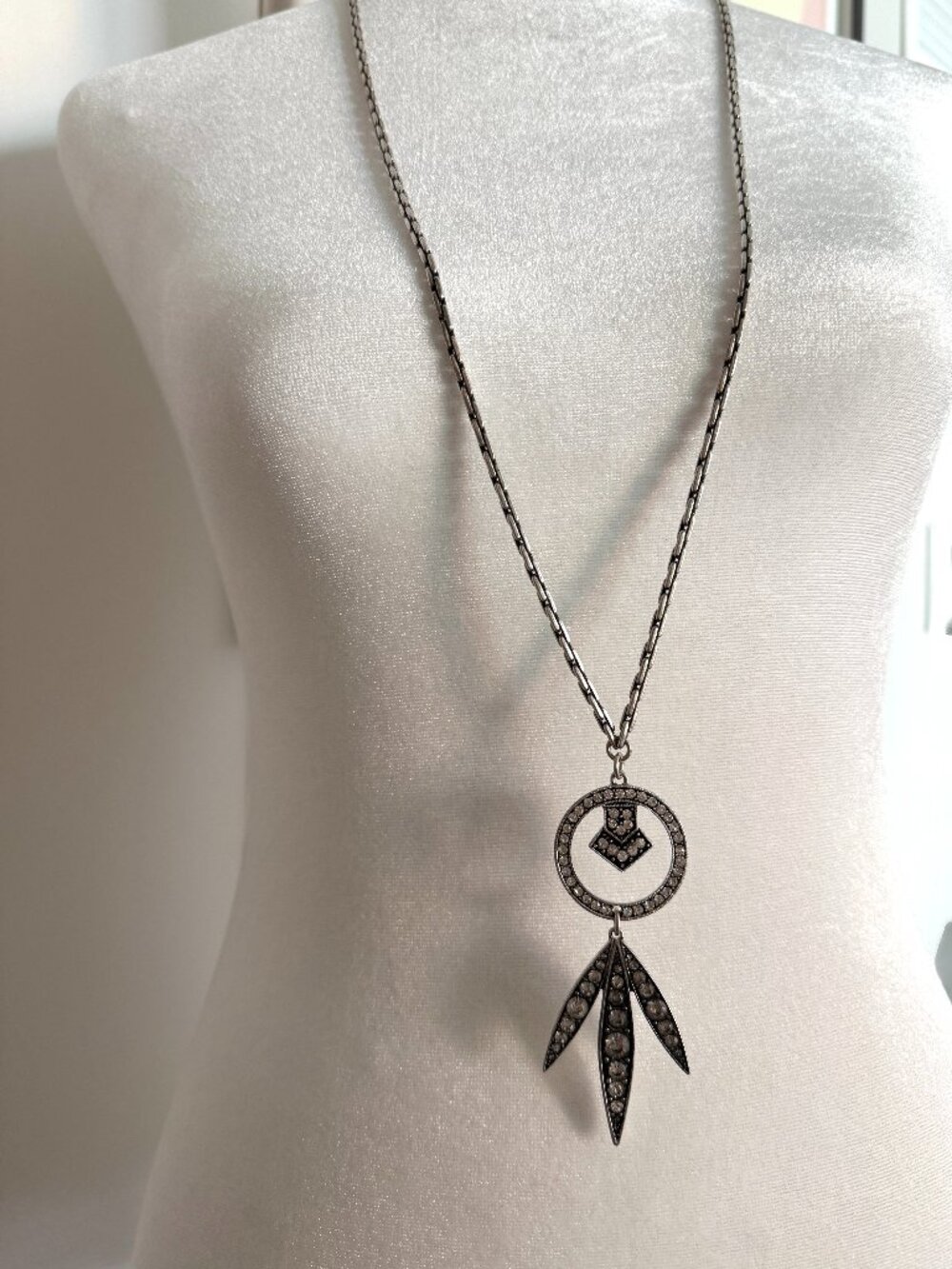 Lulu Frost Crystal Circle & Leaf Drop Pendant Necklace